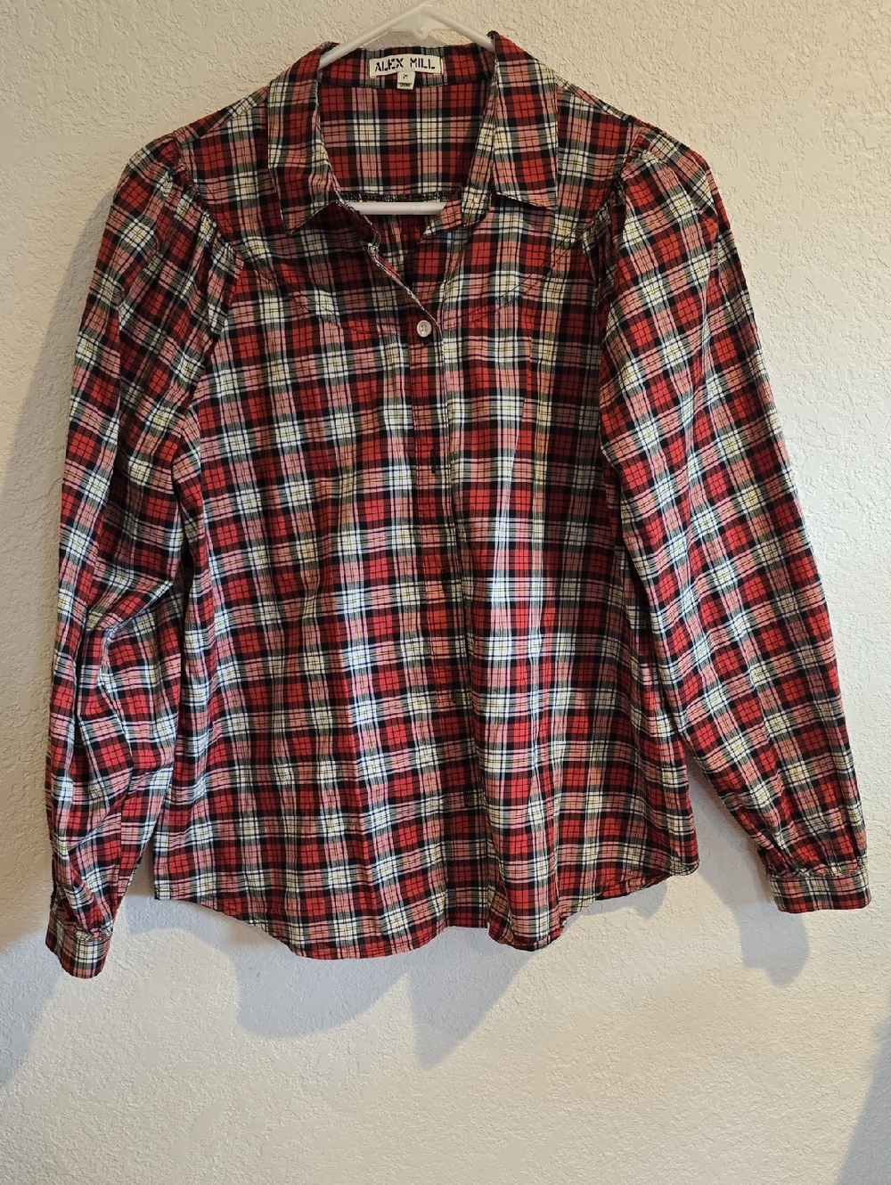 Alex Mill Red Black Green Plaid Shirt with Yellow Accents